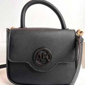 Anne Klein NEW Crossbody Top Handle Reversible Clutch Satchel Black